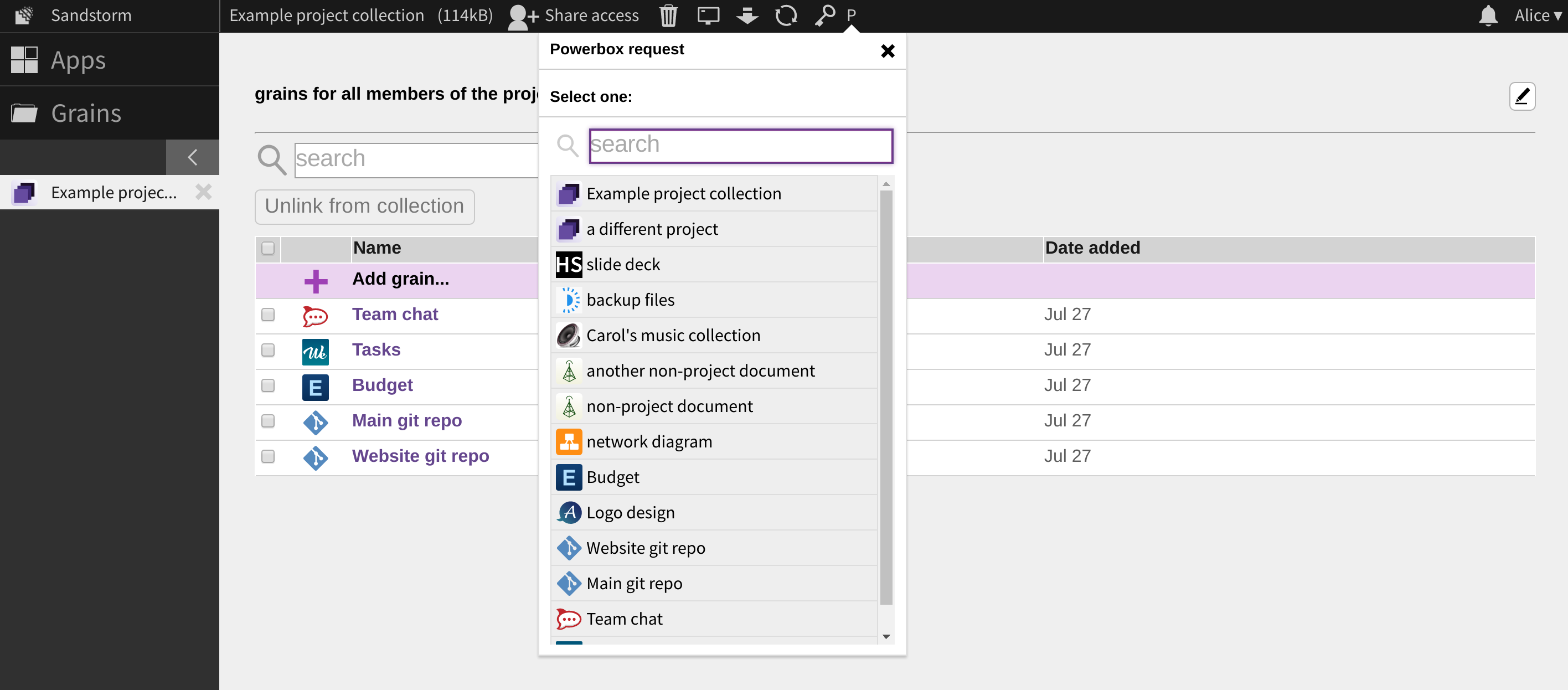 Making a powerbox request